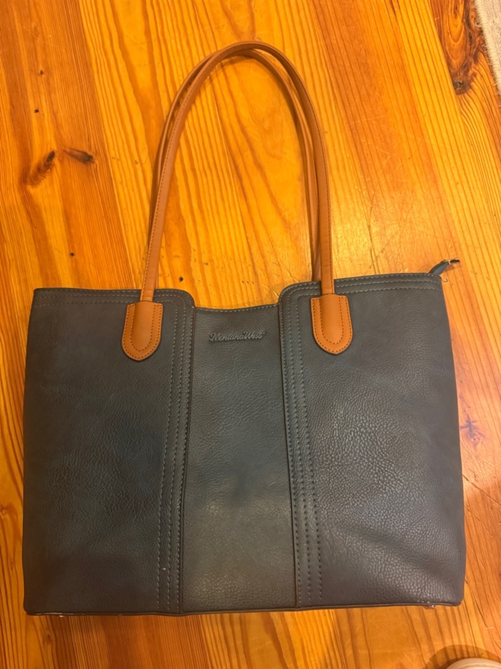 Montana West Teal Tote with Tan Handles